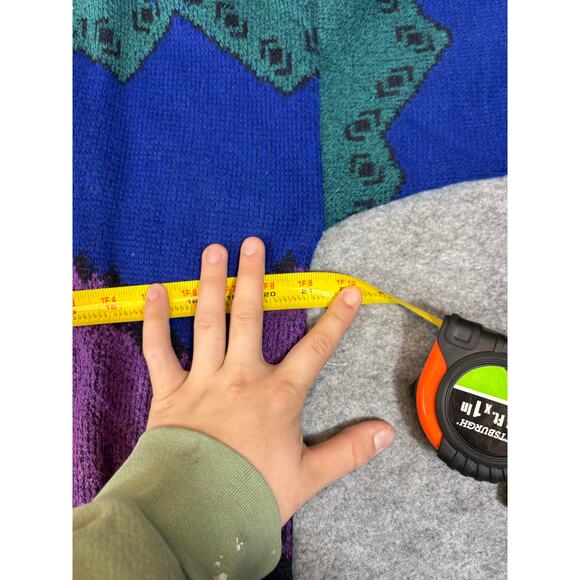 VINTAGE Bachrach Sweater Mens Medium Blue Geometric Knit Pullover 80s Grandpa - Picture 2 of 5